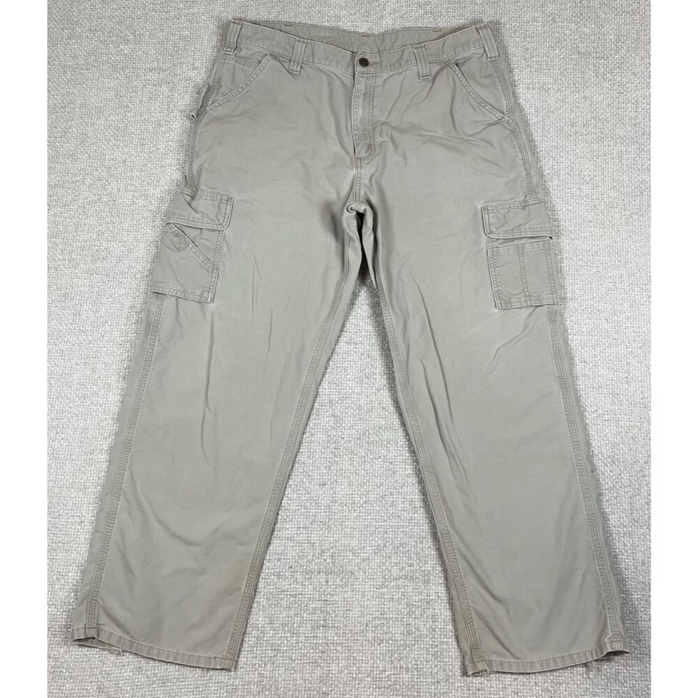 Carhartt Cargo Utility Carpenter Pants Mens 38x30 Beige Canvas Dungaree Fit B260